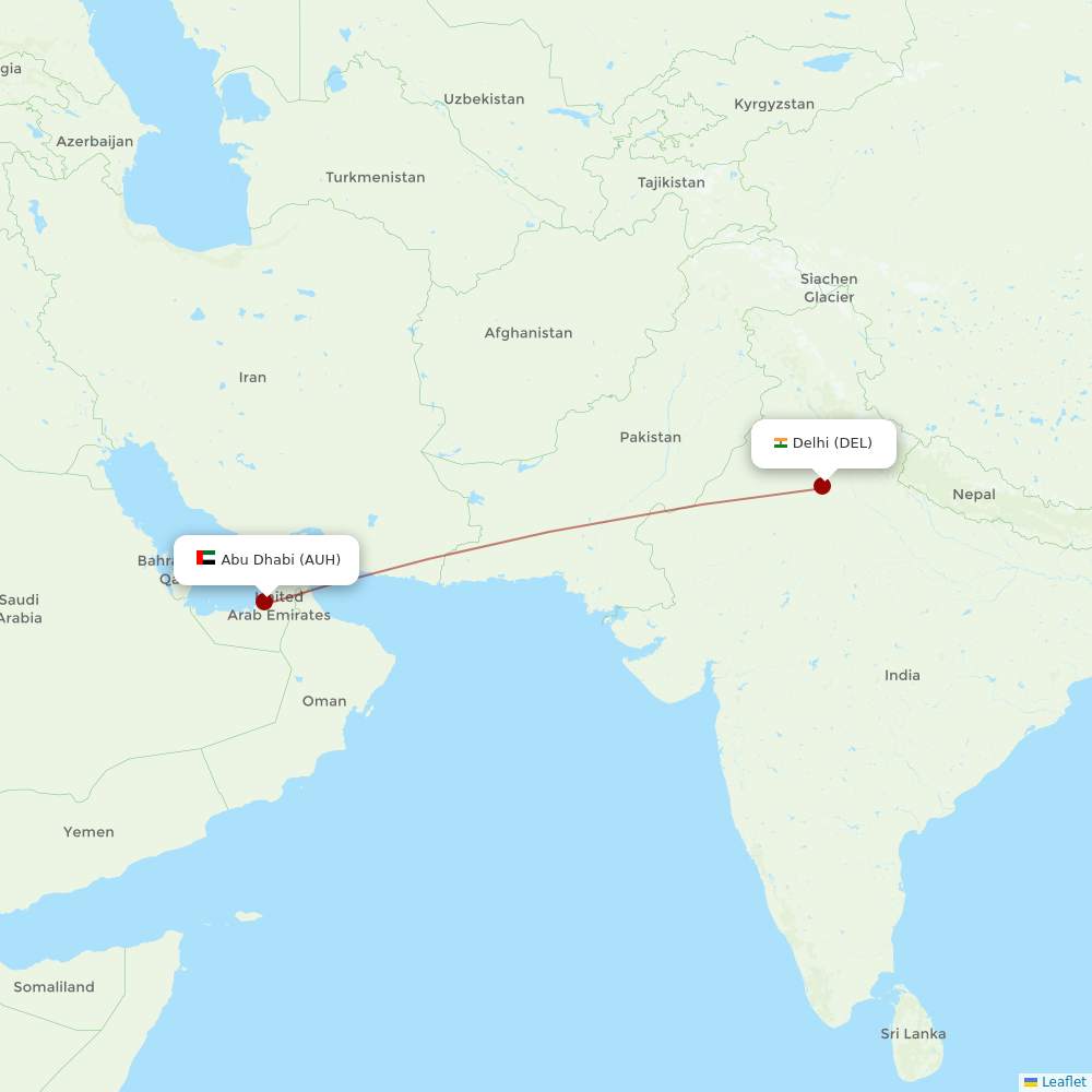 Etihad Airways at DEL route map