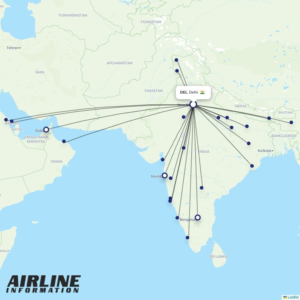 Air India Express routes from DEL