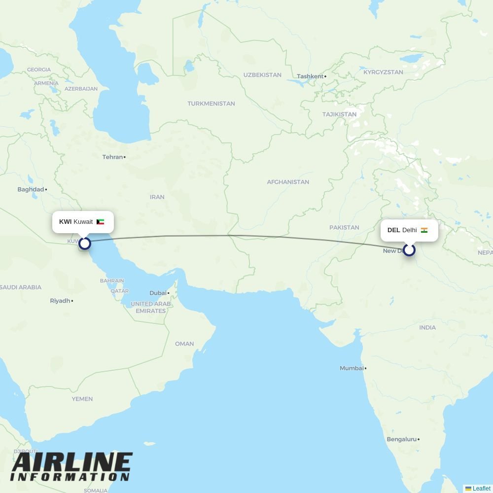 Kuwait Airways routes from DEL