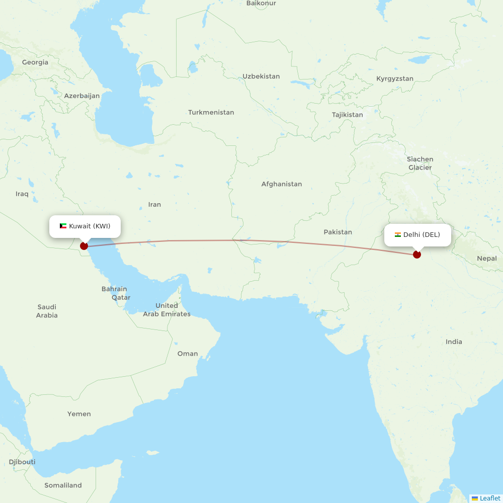 Kuwait Airways at DEL route map