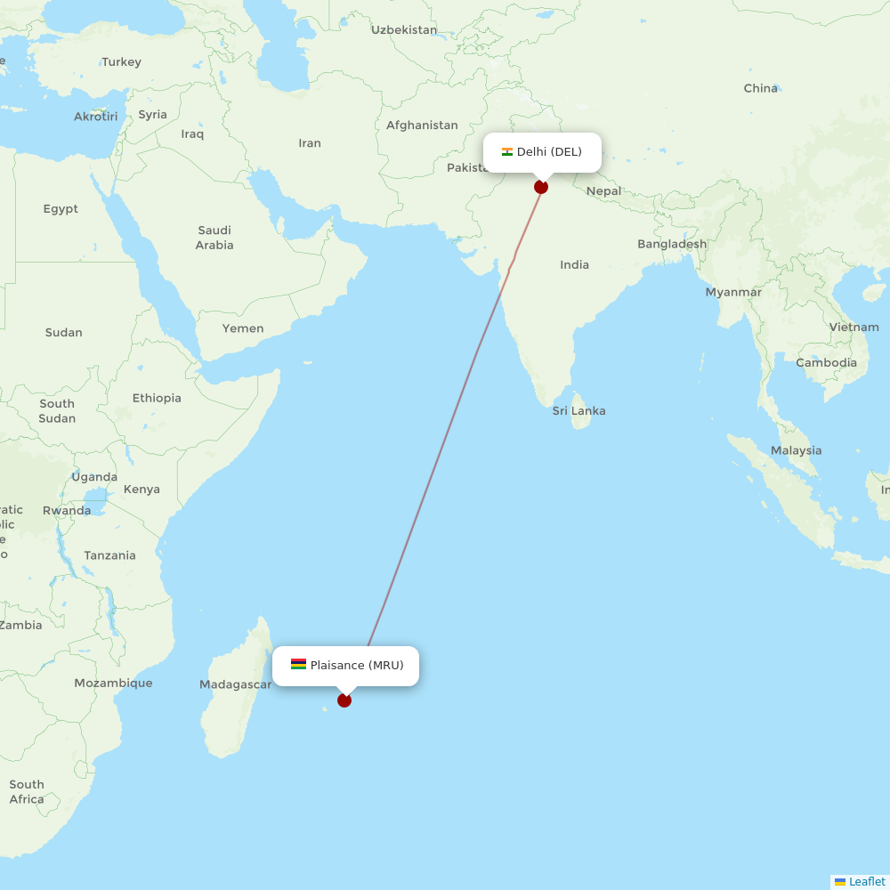 Air Mauritius at DEL route map