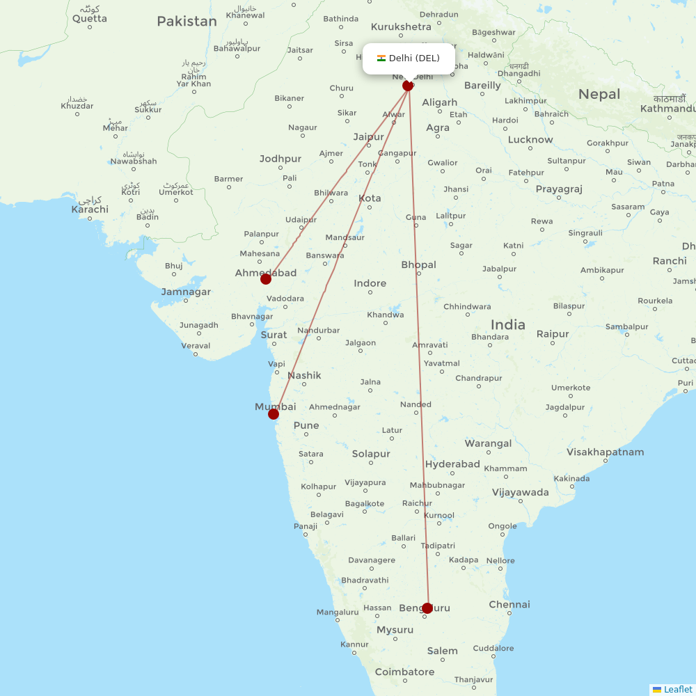 Starlight Airline at DEL route map