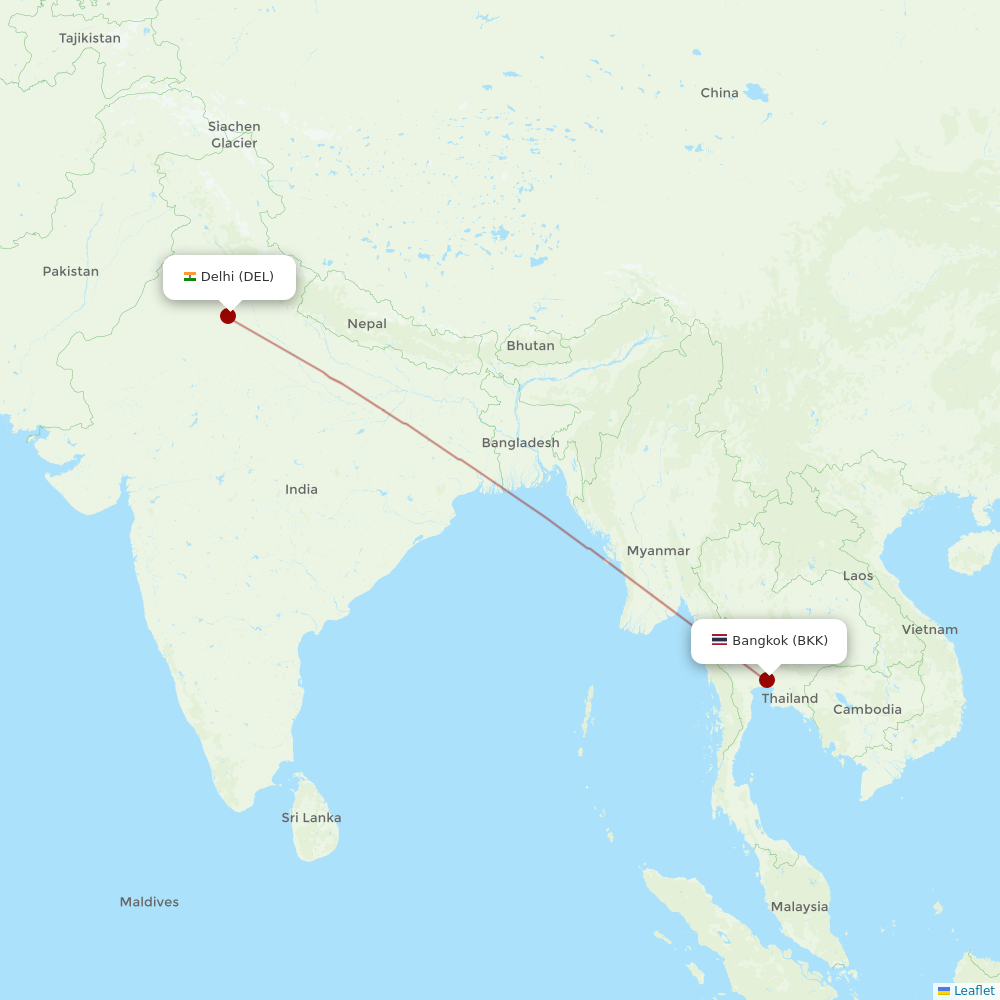 Thai Airways at DEL route map