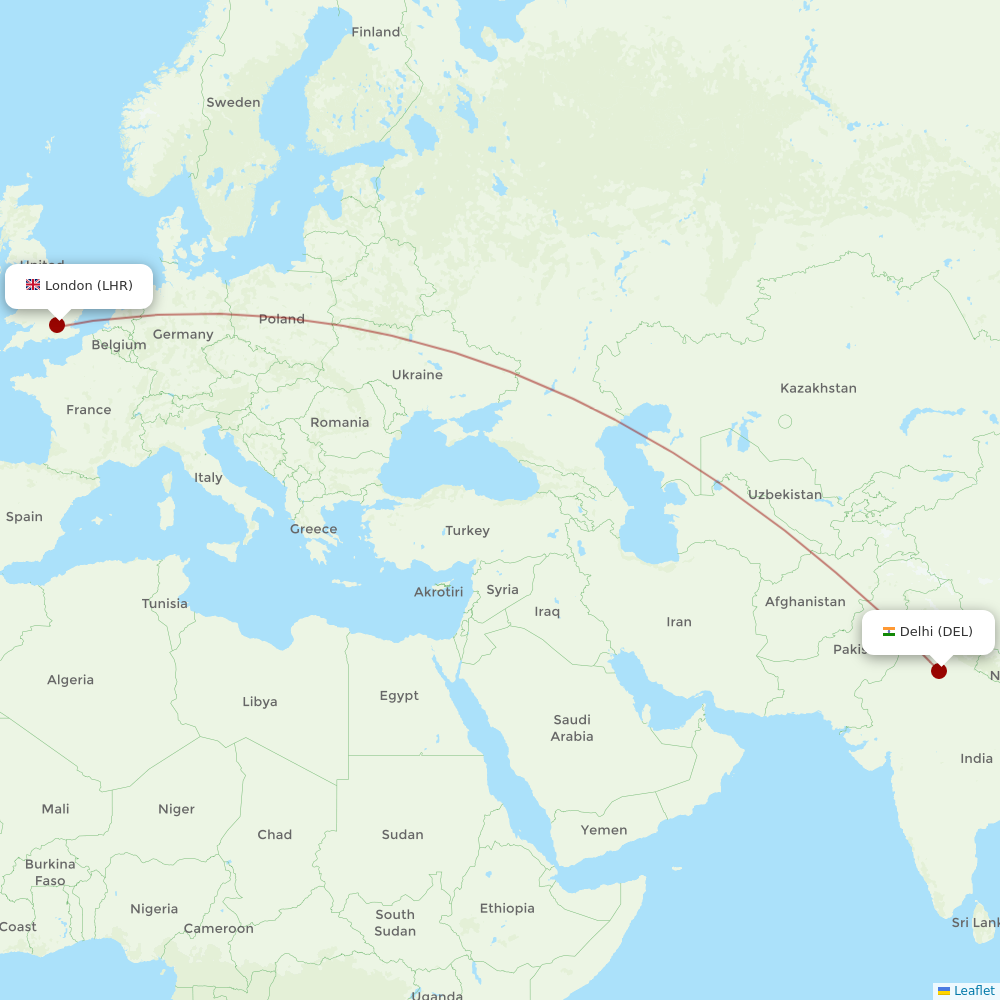 Virgin Atlantic at DEL route map