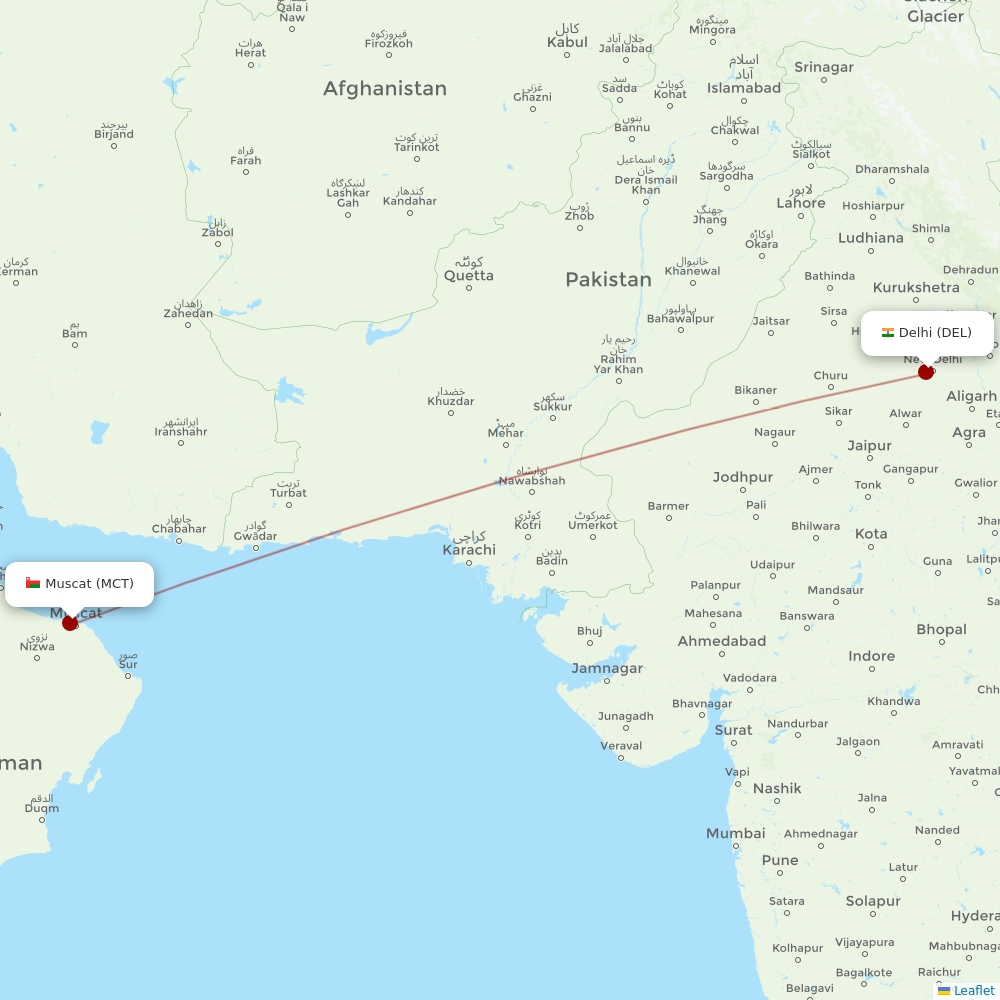 Oman Air at DEL route map