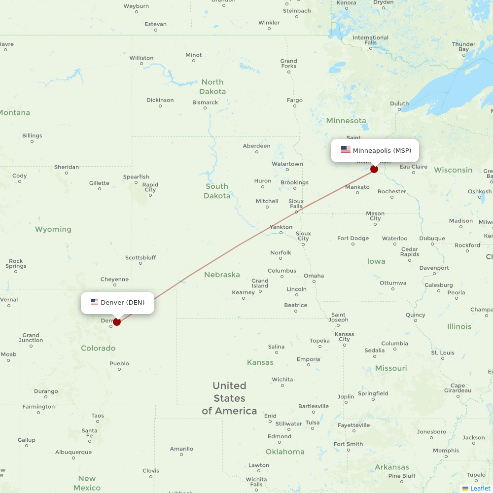 Sun Country Airlines at DEN route map
