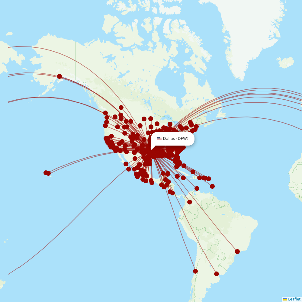 American Airlines at DFW route map
