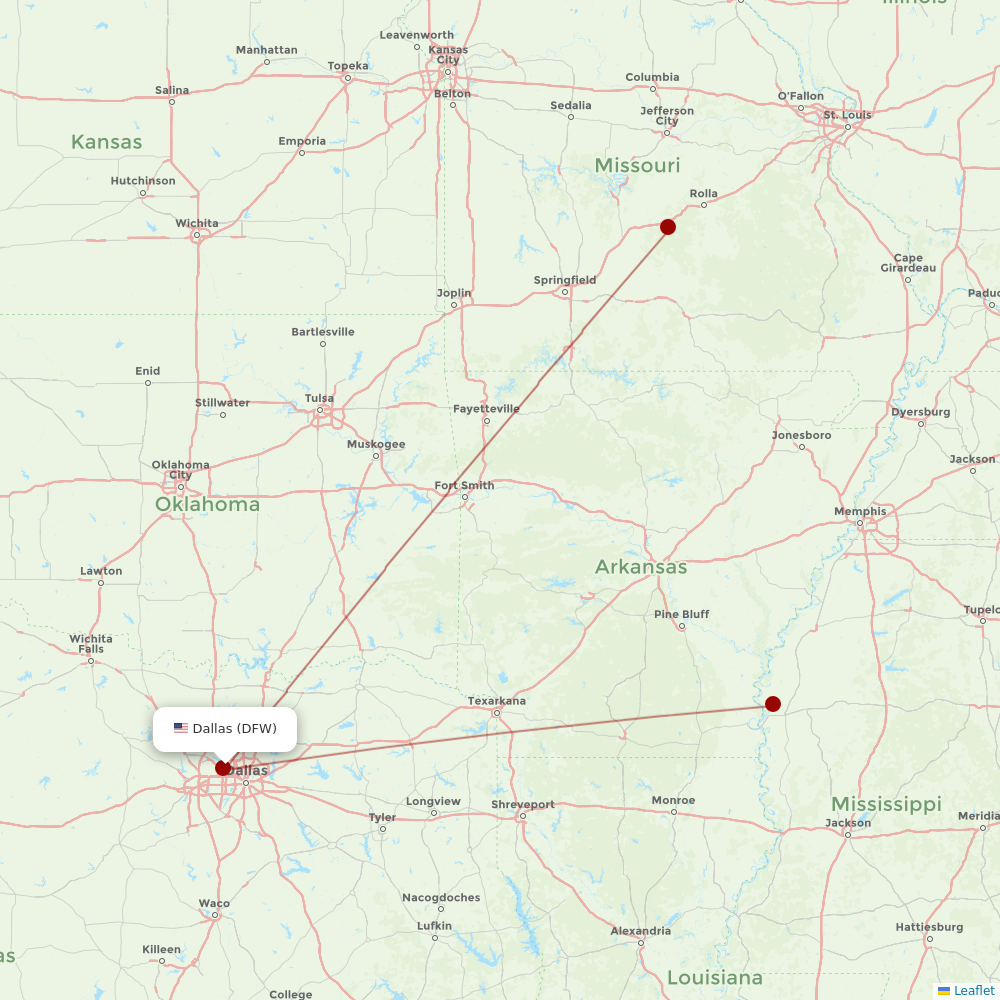 Contour Aviation at DFW route map