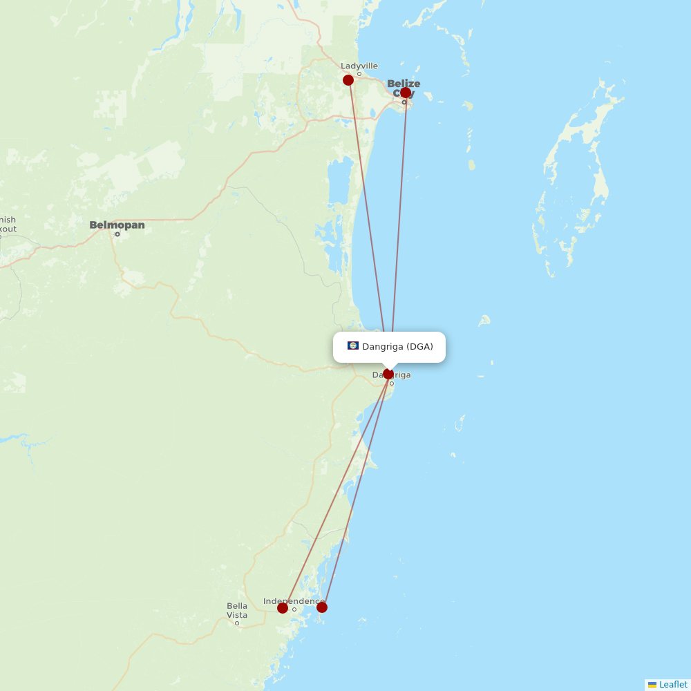 Maya Island Air at DGA route map