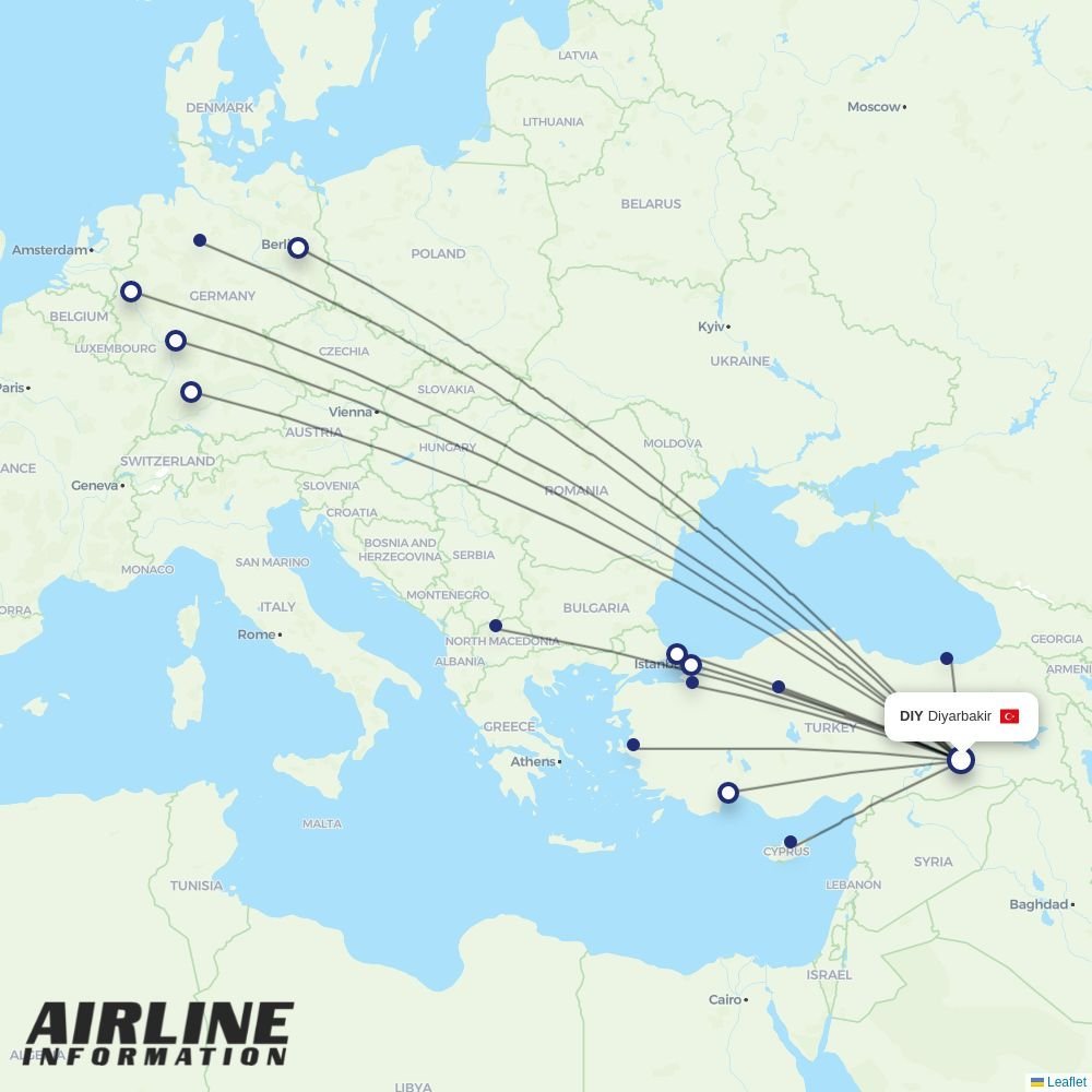 AJet routes from DIY