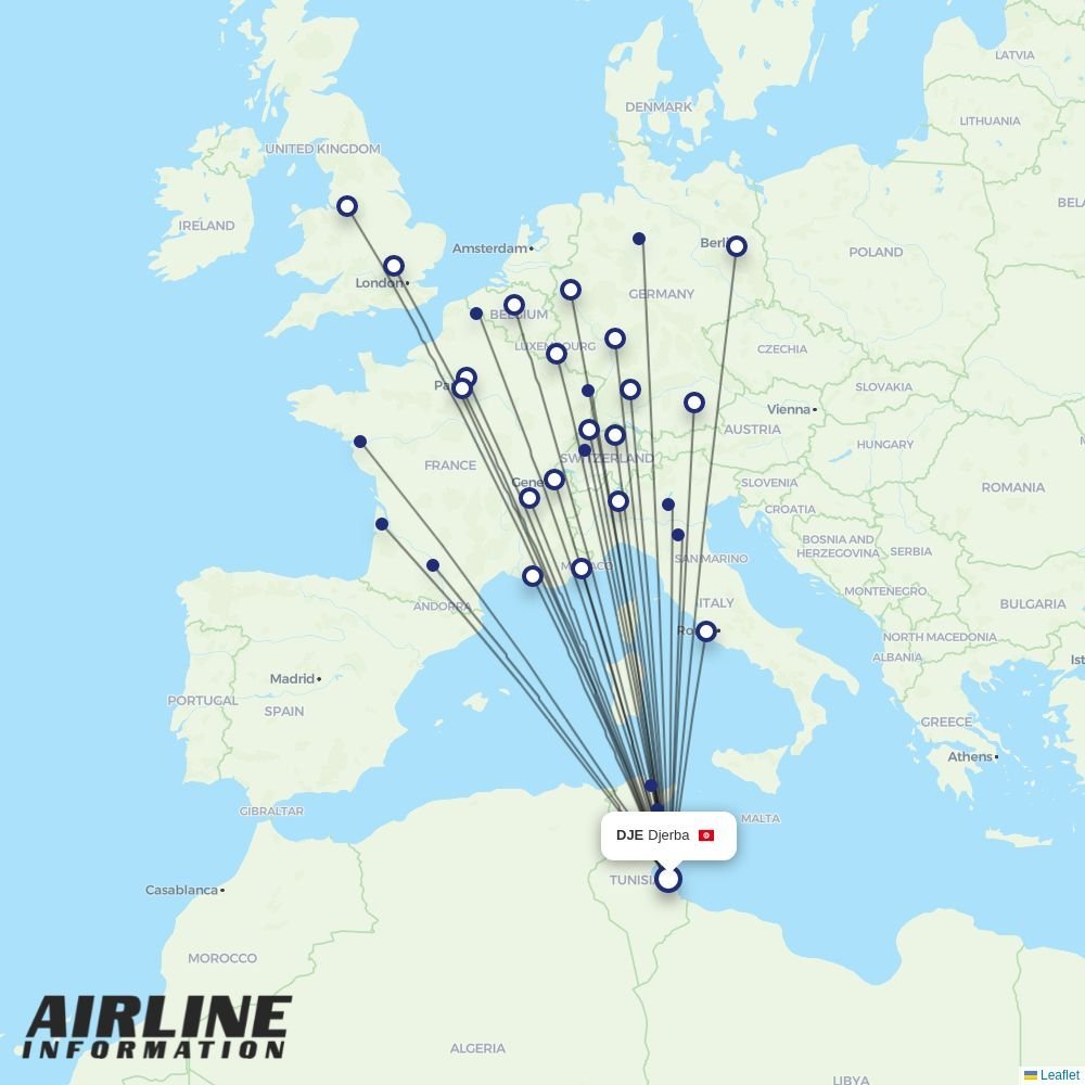 TUI fly routes from DJE