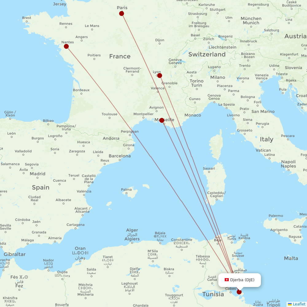 Transavia France at DJE route map