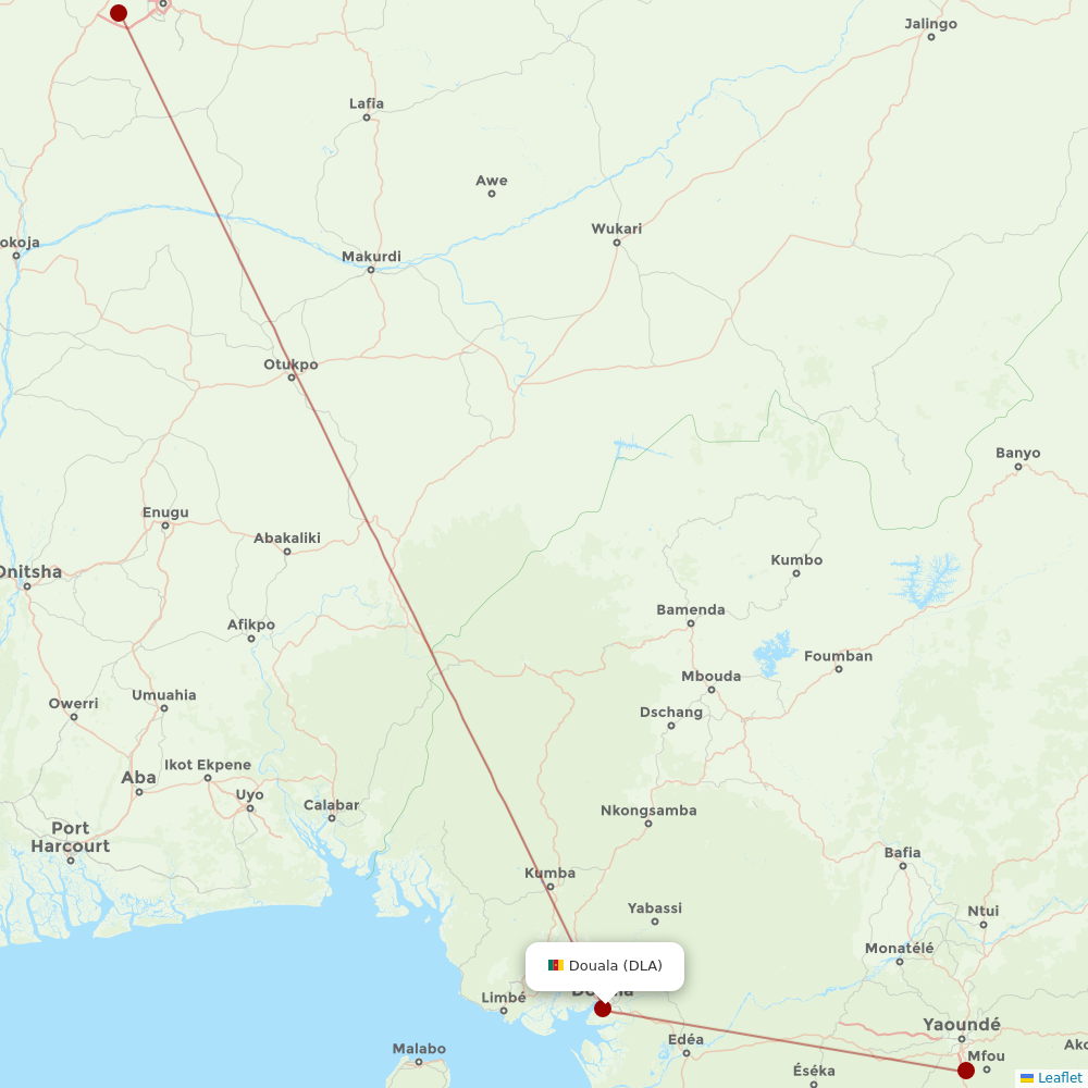 Air Cote D'Ivoire at DLA route map