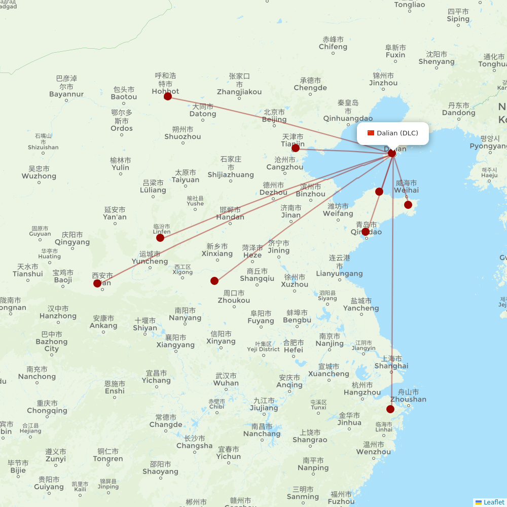 Tianjin Airlines at DLC route map