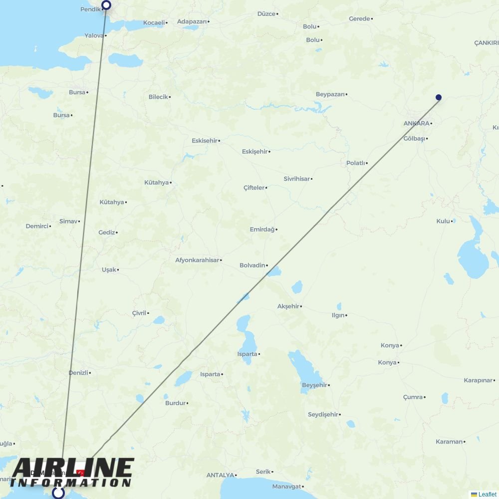 AJet routes from DLM