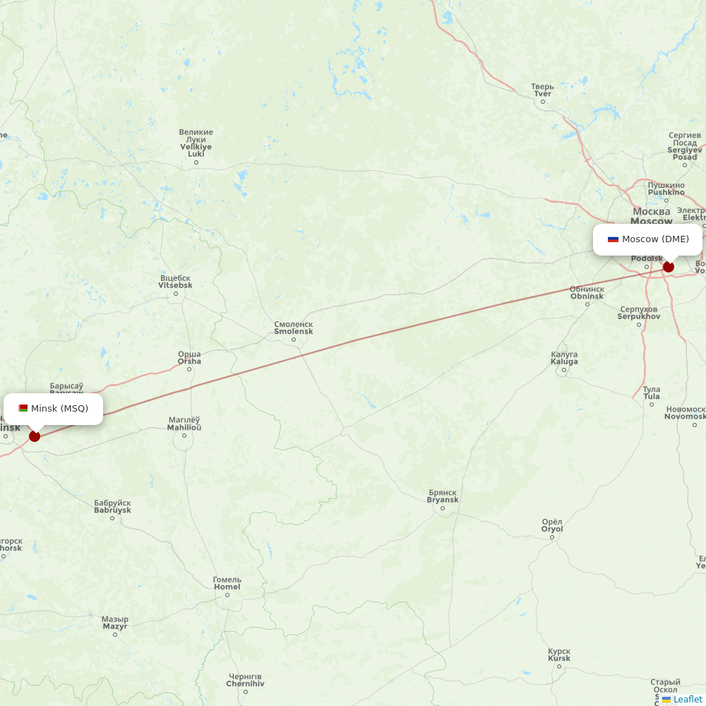 Belavia at DME route map