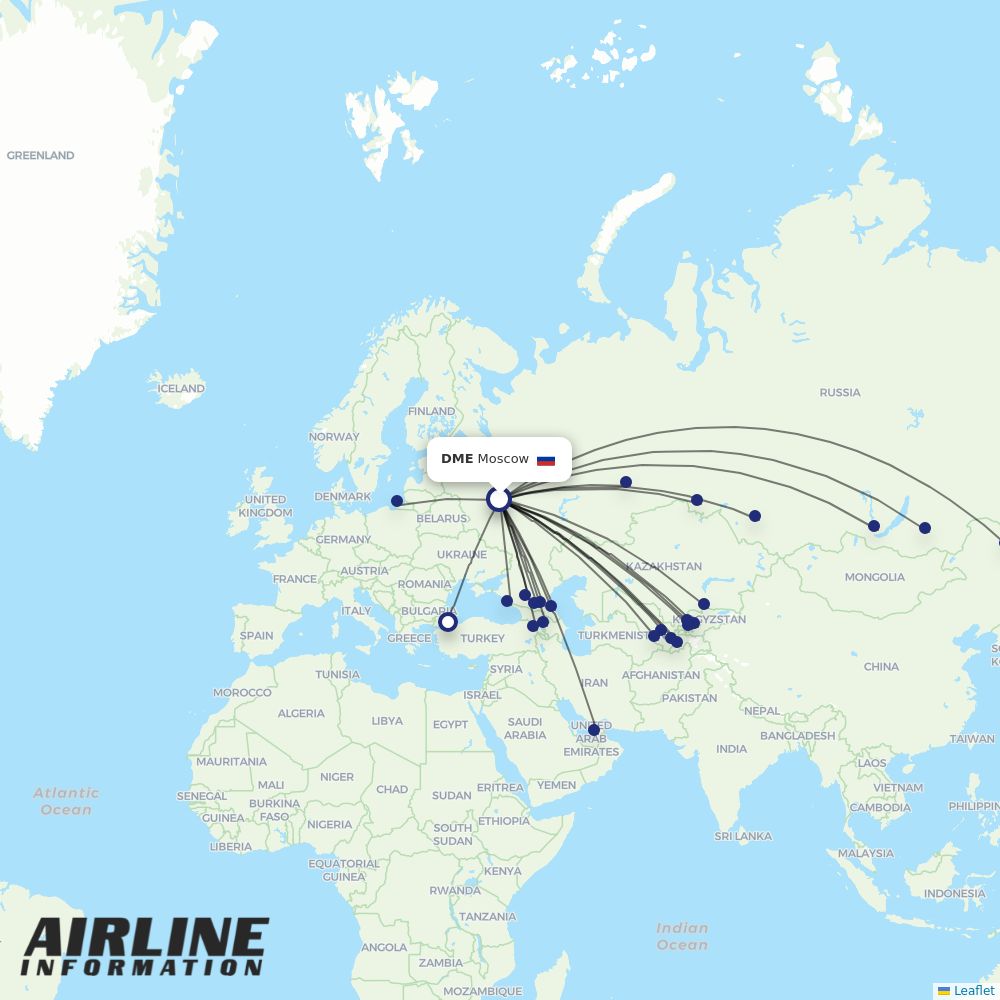 Ural Airlines routes from DME