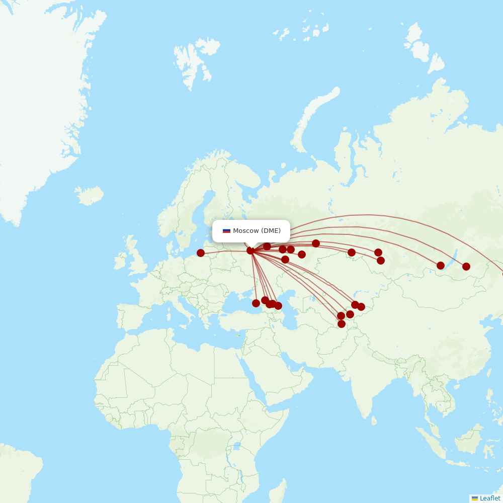 Ural Airlines at DME route map