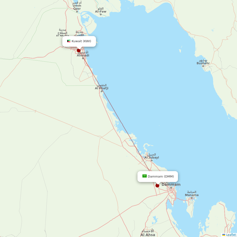 Jazeera Airways at DMM route map