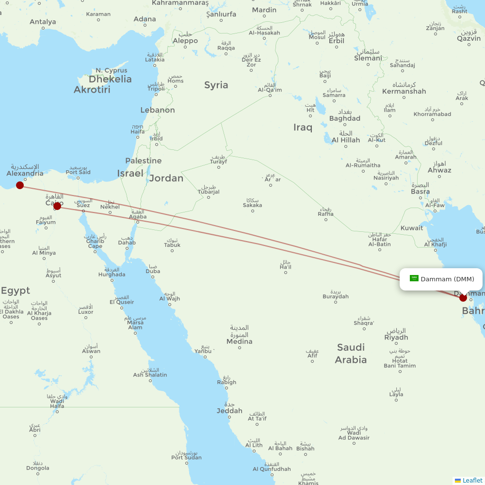 EgyptAir at DMM route map