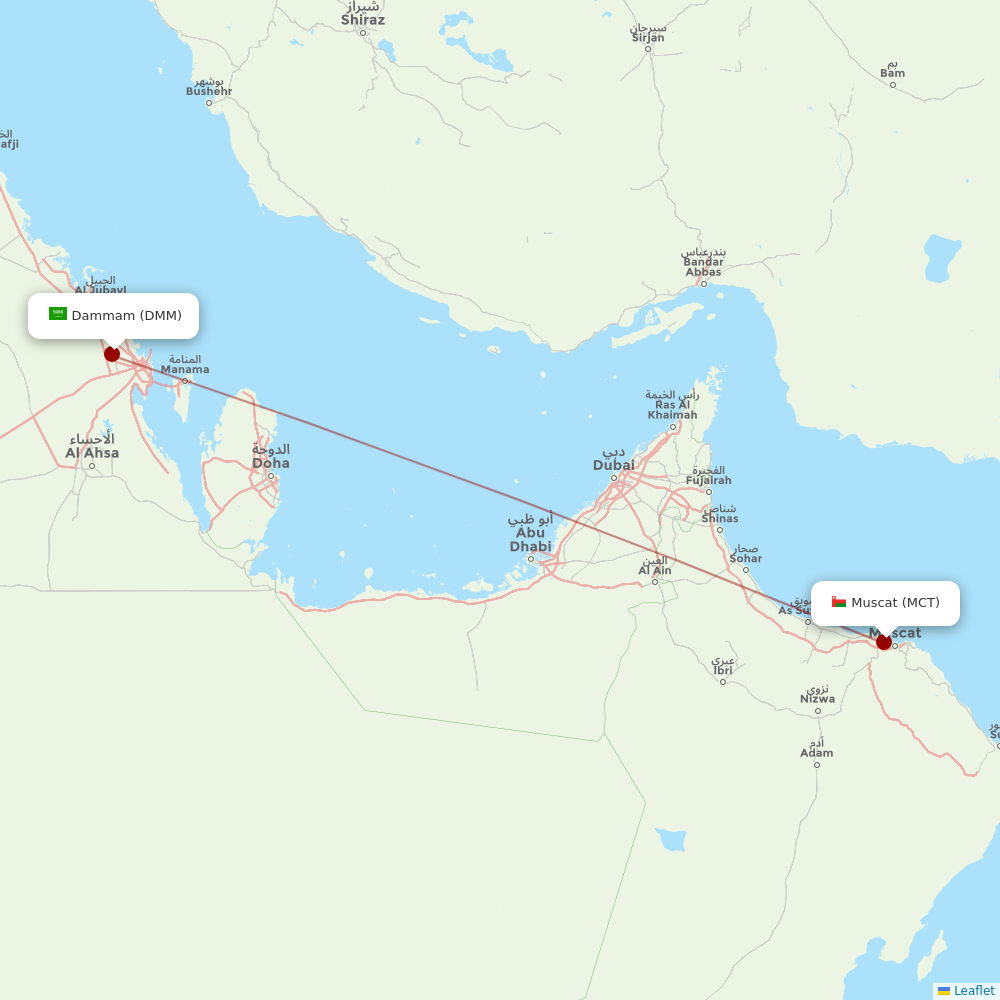 Oman Air at DMM route map
