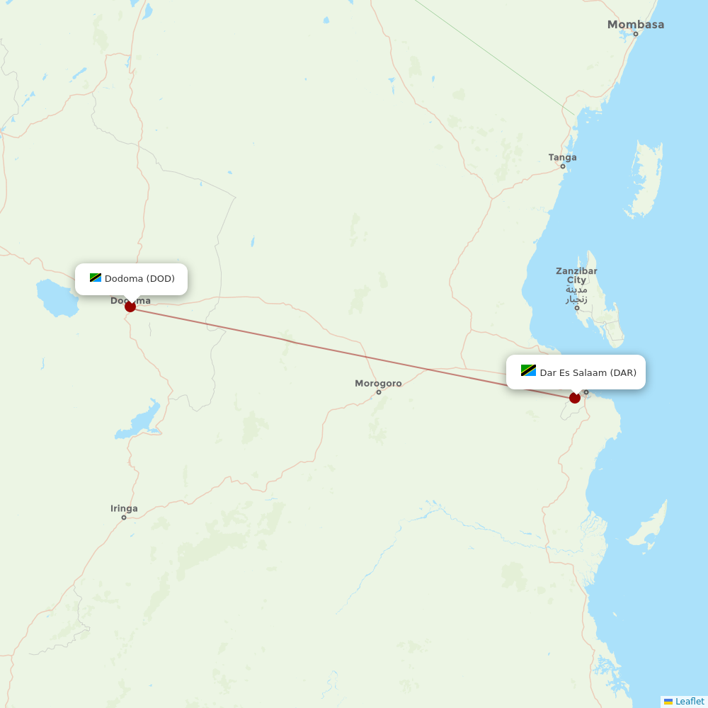 Air Tanzania at DOD route map