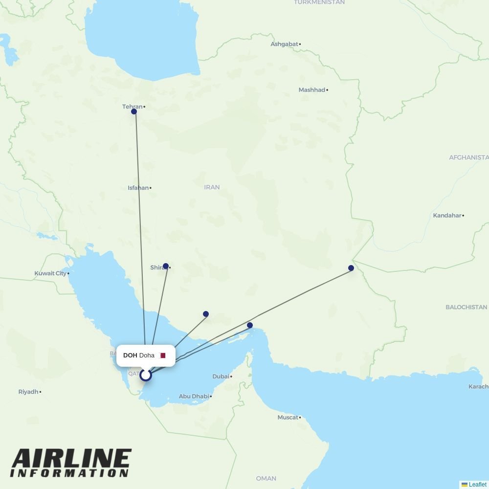 Iran Air routes from DOH