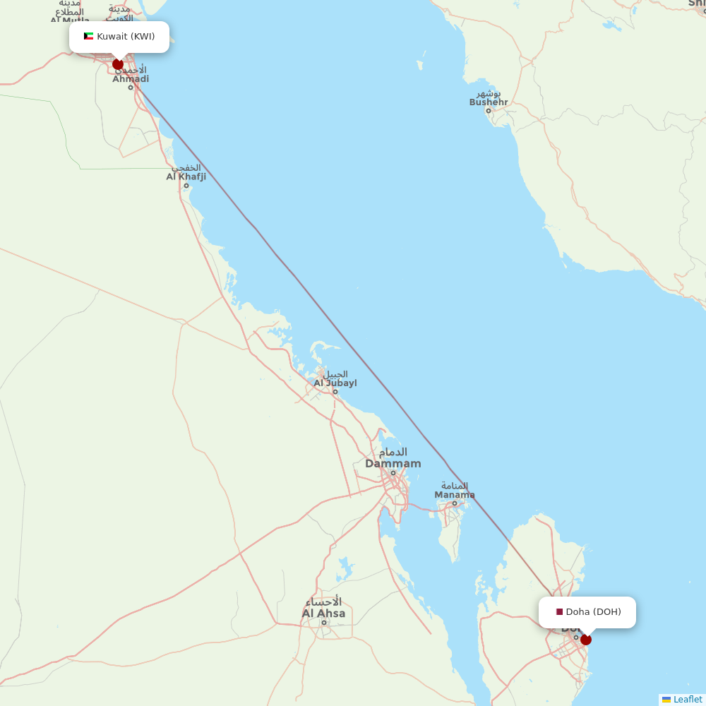 Kuwait Airways at DOH route map