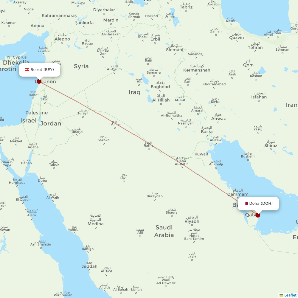 Middle East Airlines at DOH route map