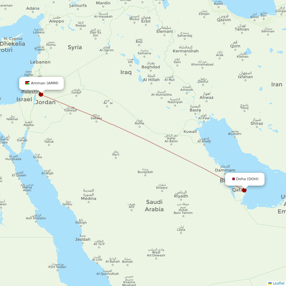 Royal Jordanian at DOH route map
