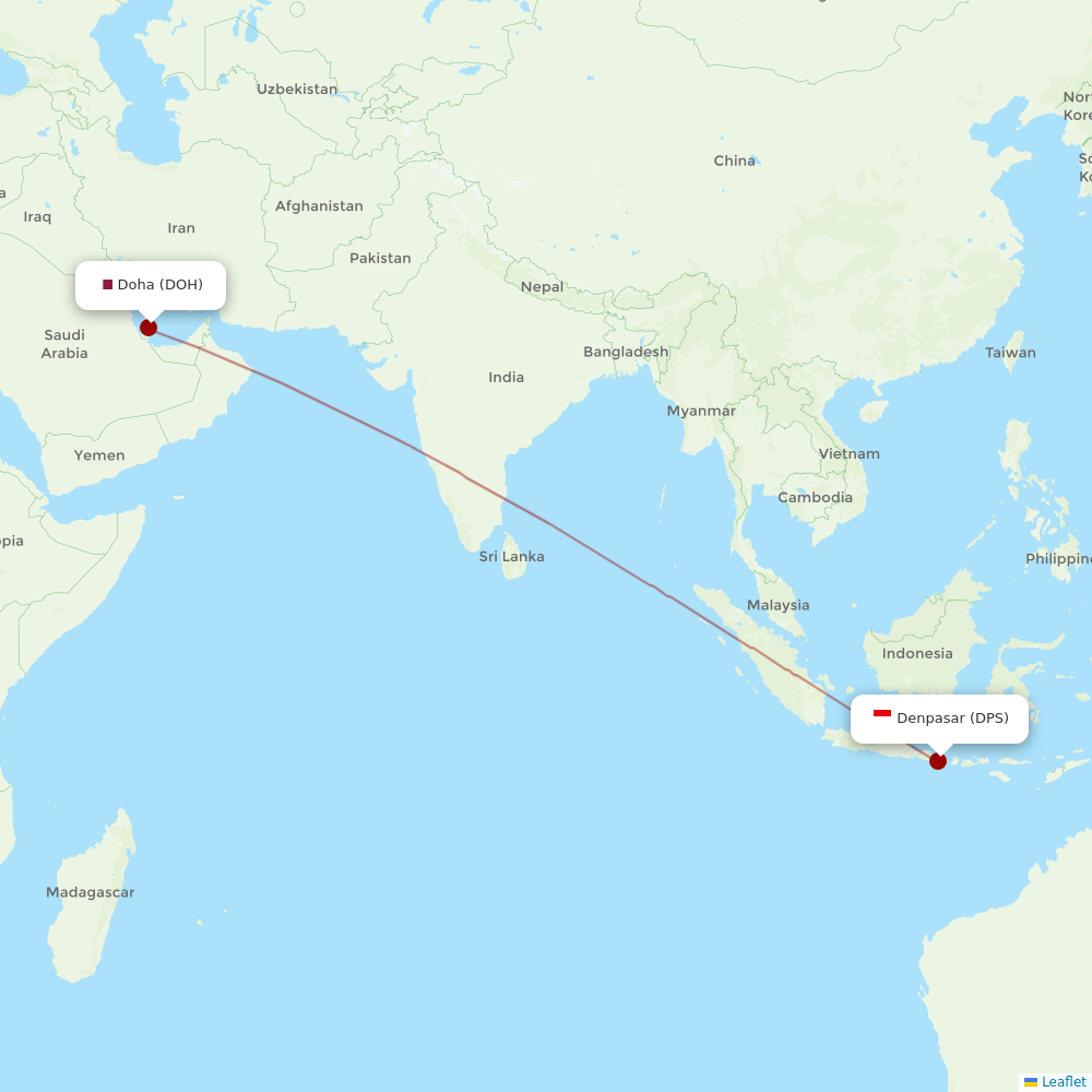 Qatar Airways at DPS route map