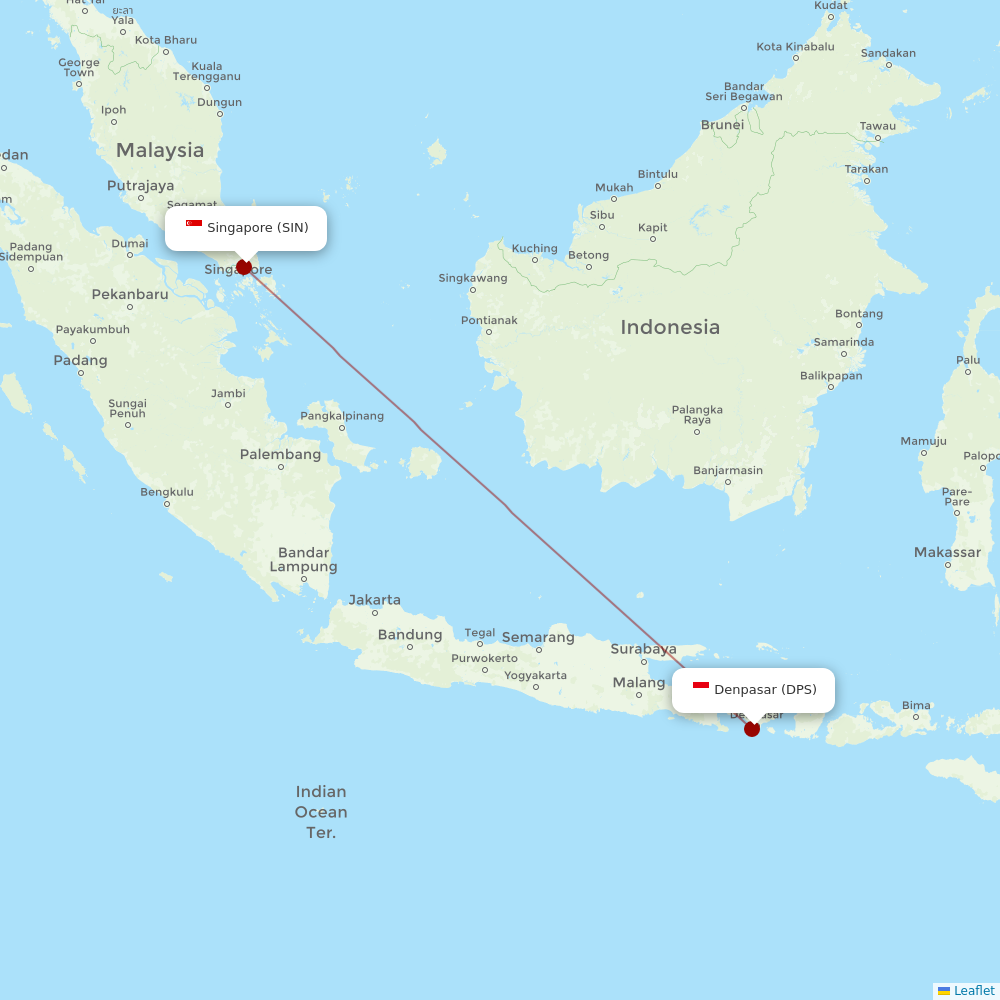 Singapore Airlines at DPS route map