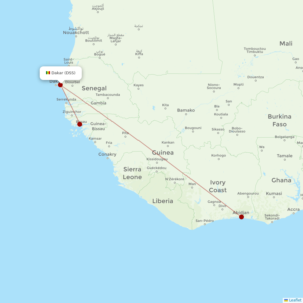 Air Cote D'Ivoire at DSS route map
