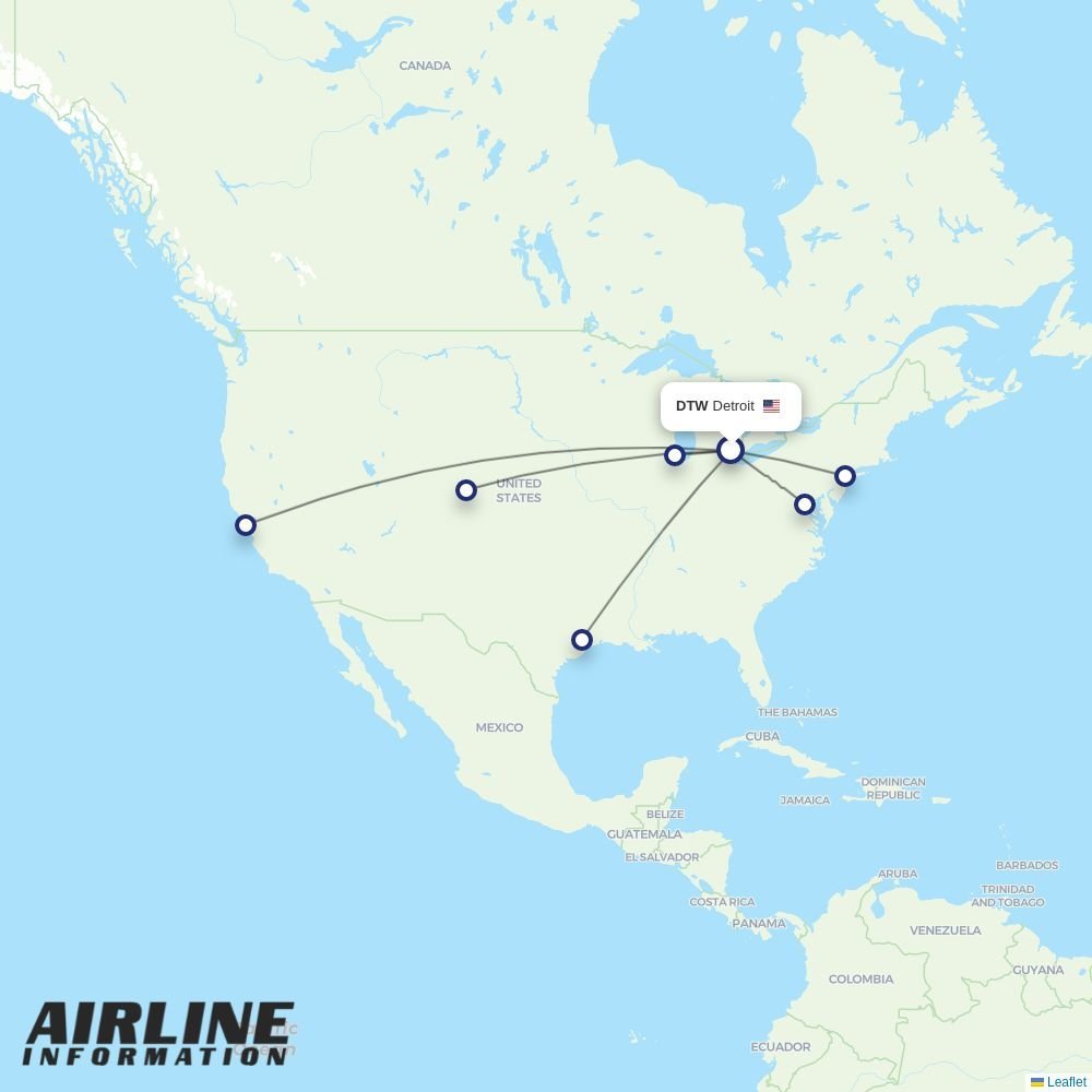 United routes from DTW
