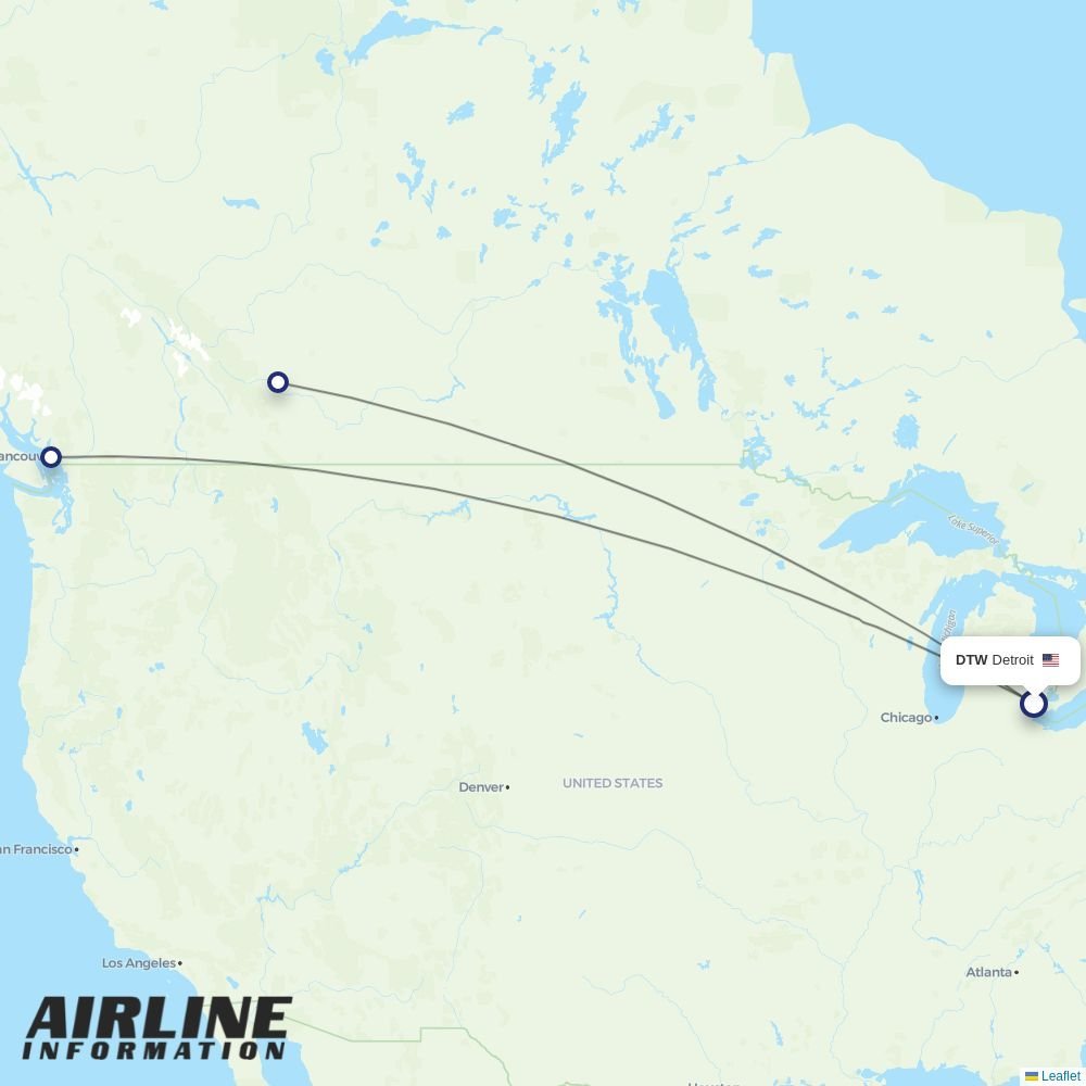 WestJet routes from DTW