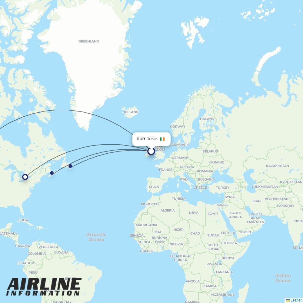 WestJet routes from DUB