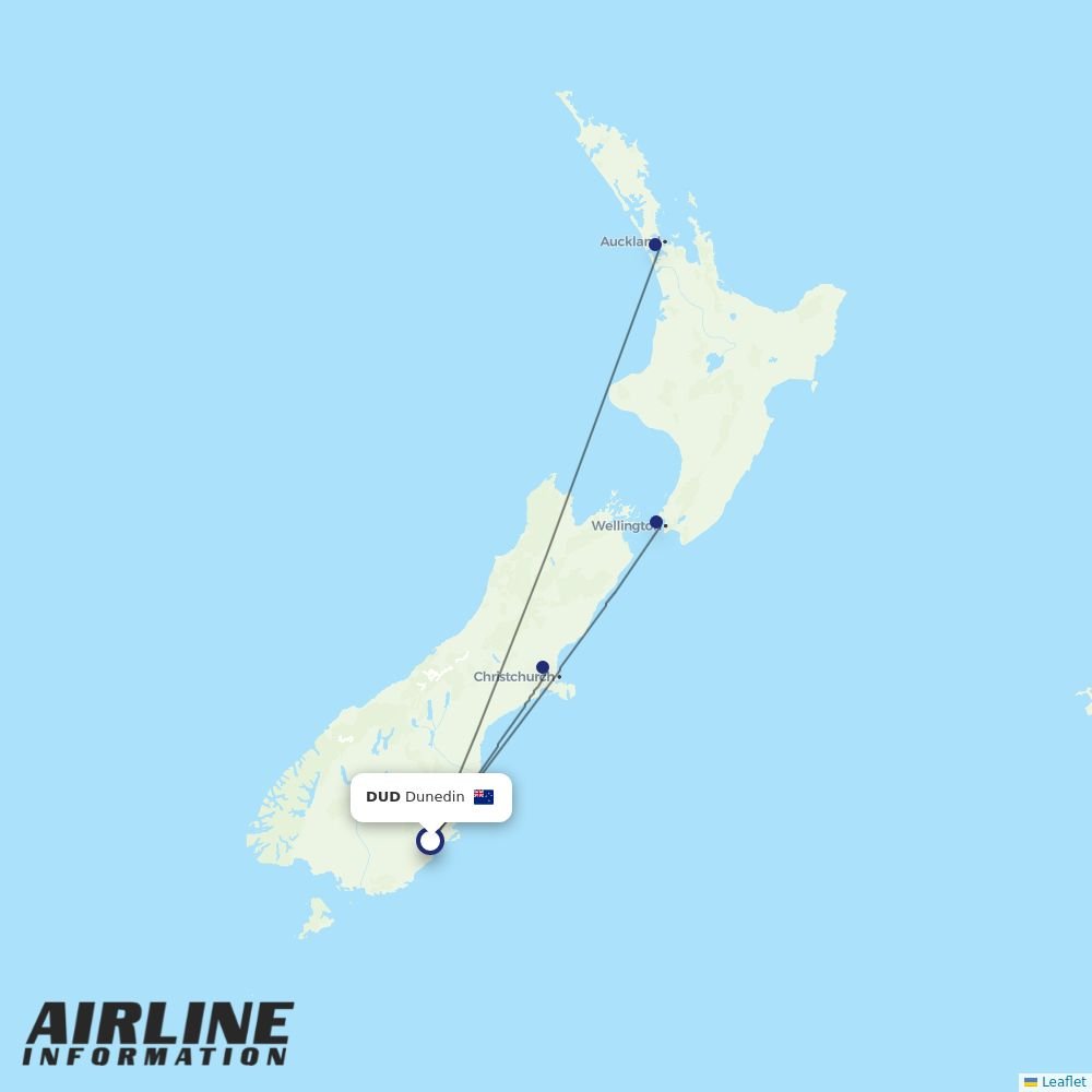 Air New Zealand routes from DUD