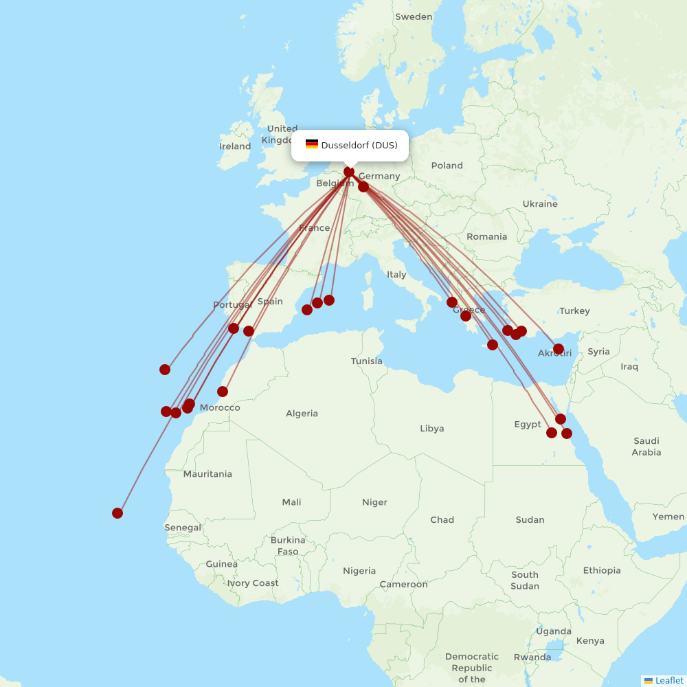 TUIfly at DUS route map