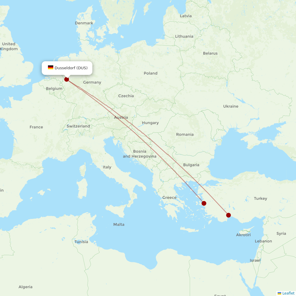 Corendon Airlines at DUS route map