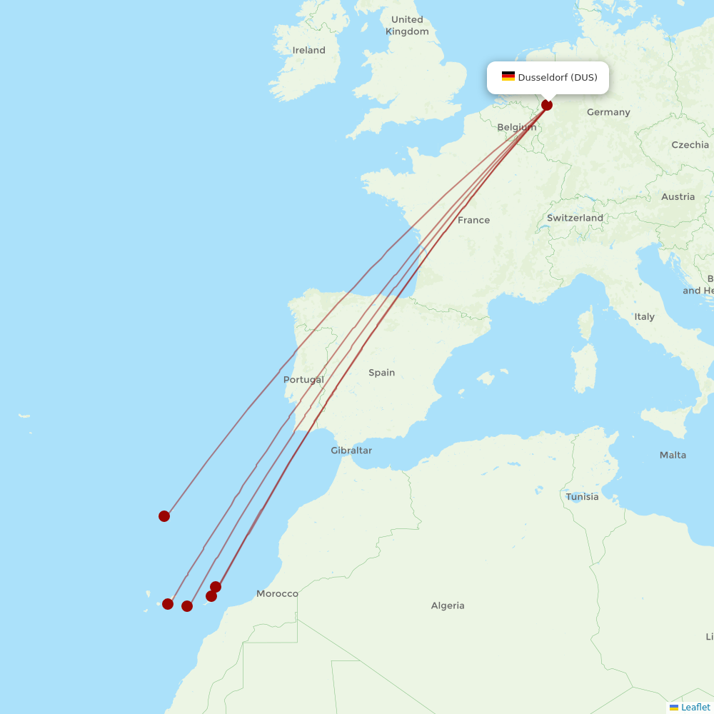 Corendon Airlines Europe at DUS route map