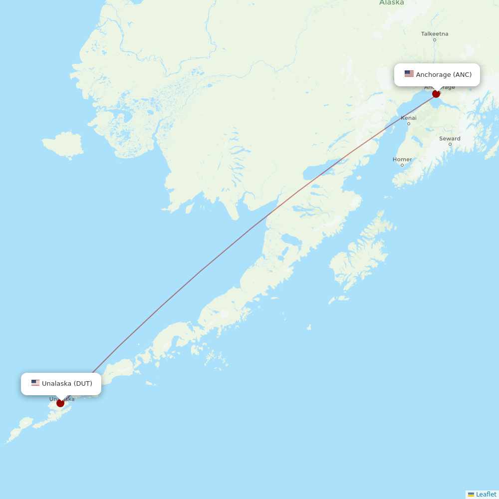Ravn Alaska at DUT route map