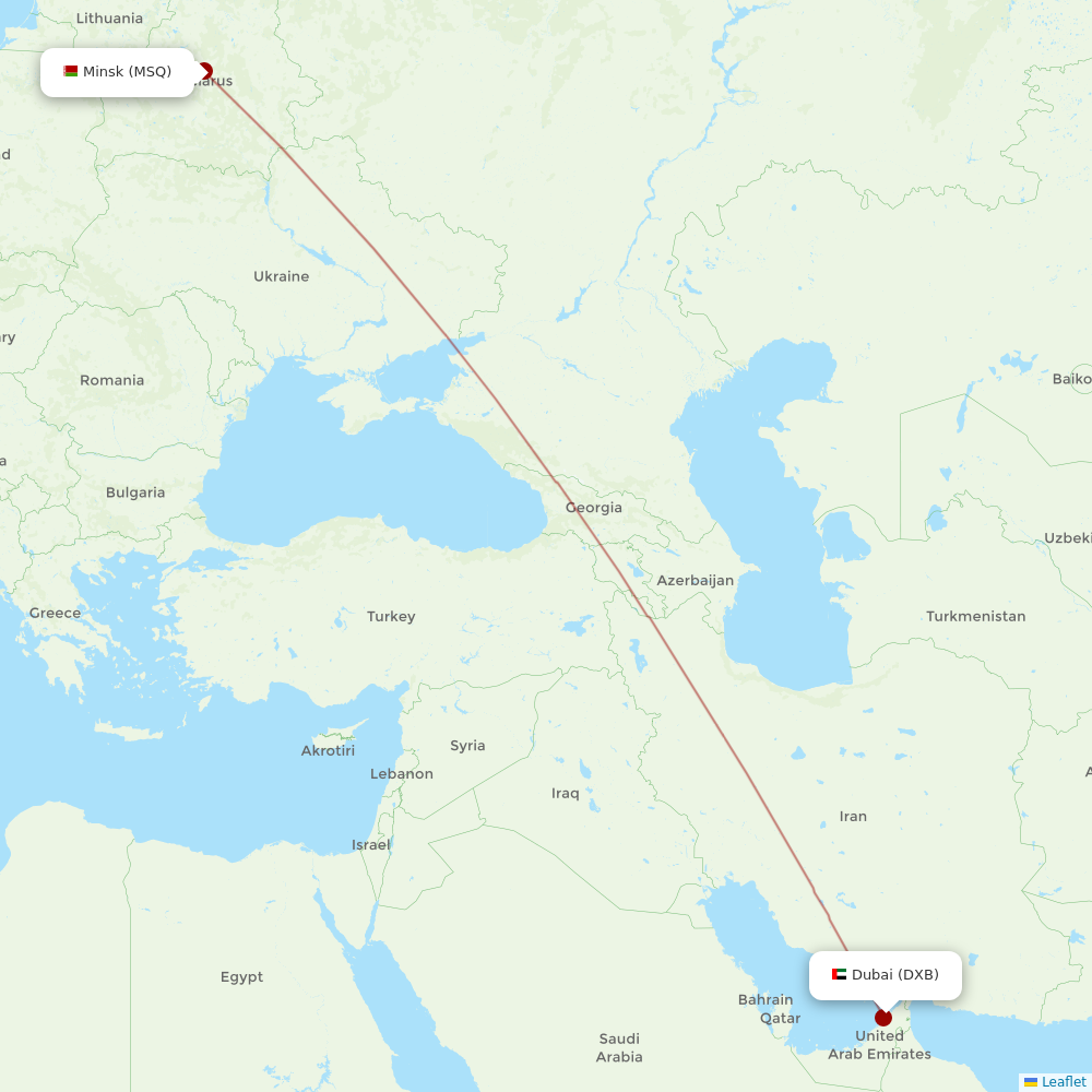 Belavia at DXB route map