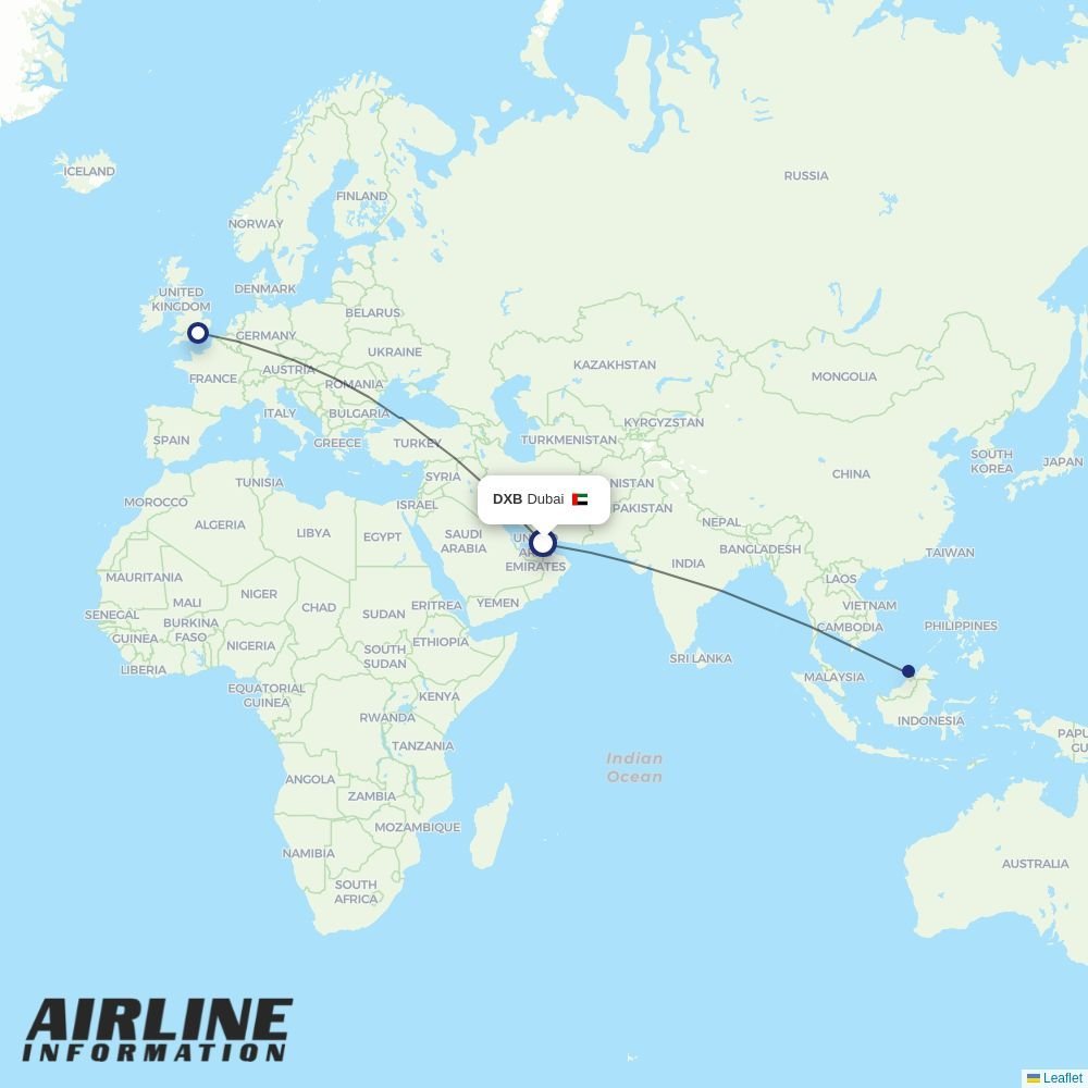 Royal Brunei Airlines routes from DXB
