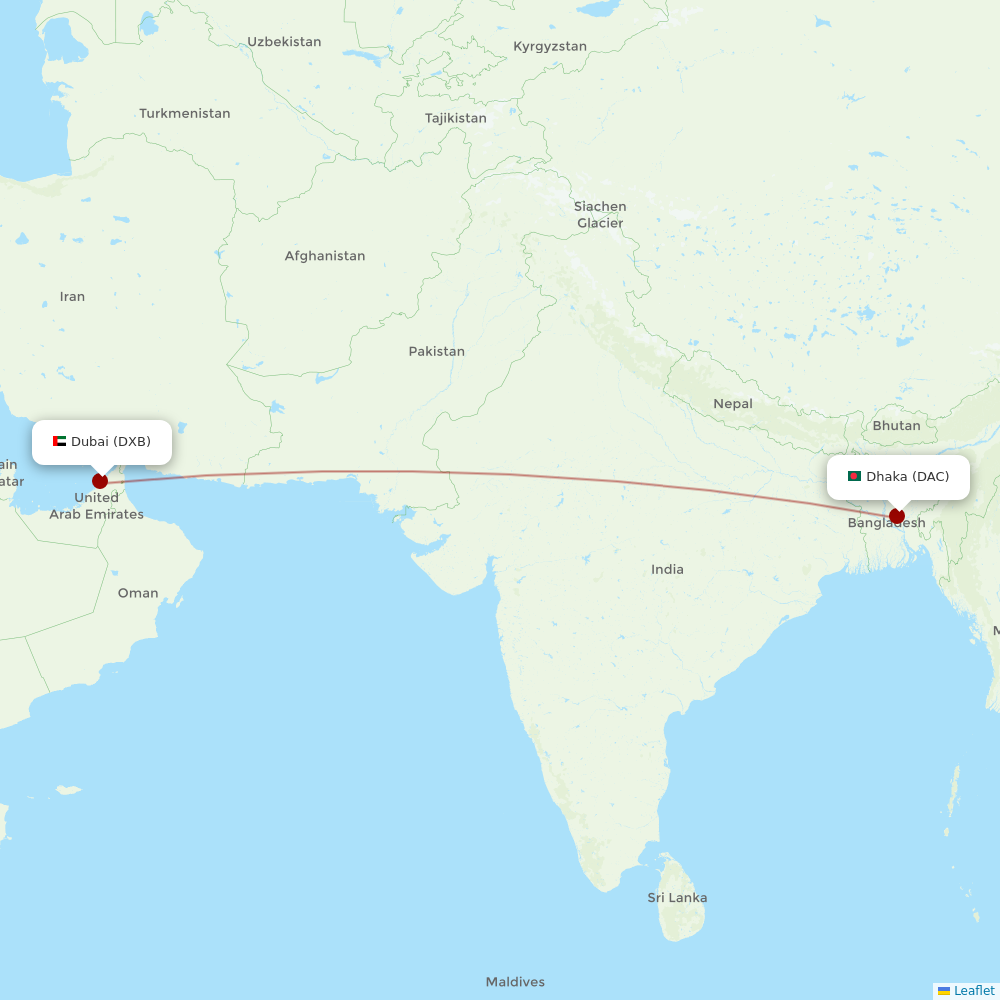 US-Bangla Airlines at DXB route map