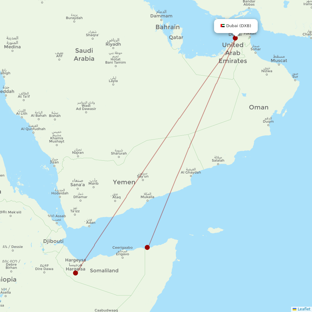 Daallo Airlines at DXB route map