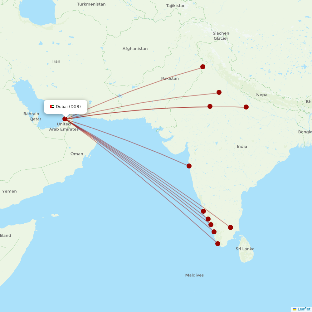 Air India Express at DXB route map