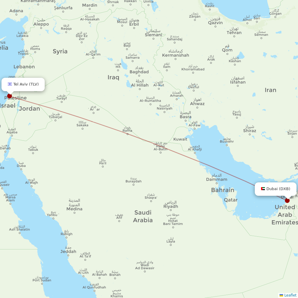 Arkia Israeli Airlines at DXB route map