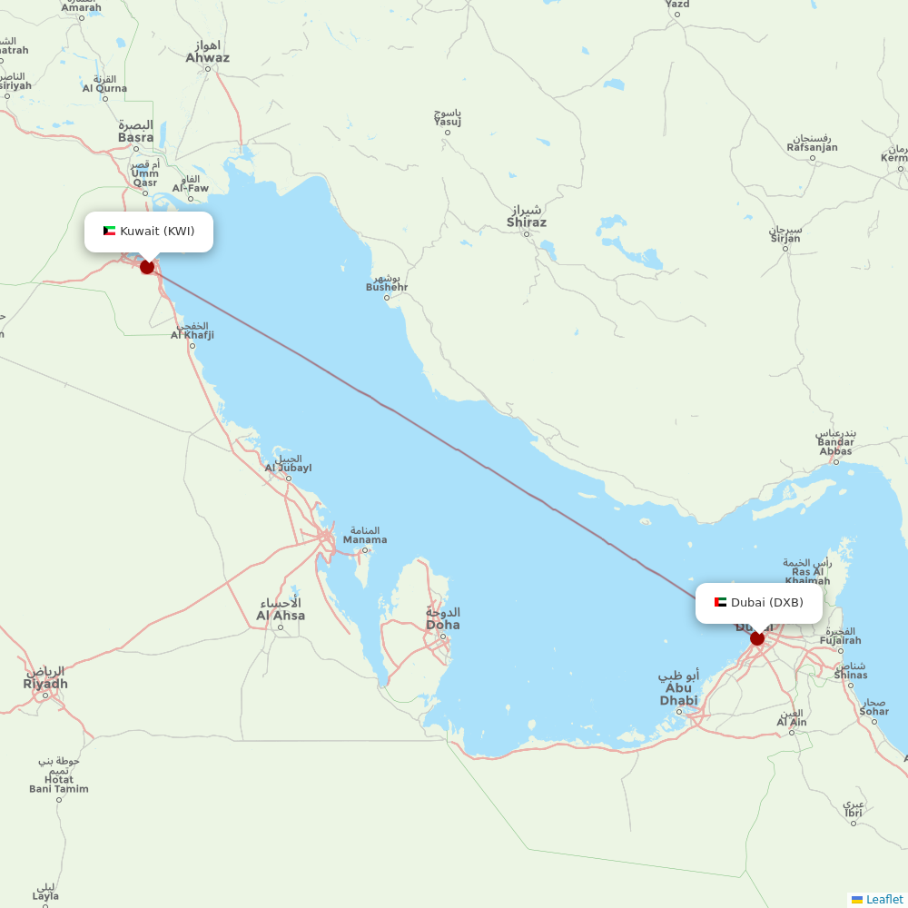 Kuwait Airways at DXB route map