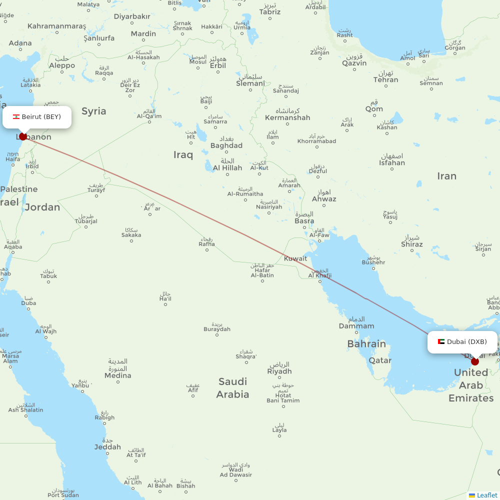 Middle East Airlines at DXB route map