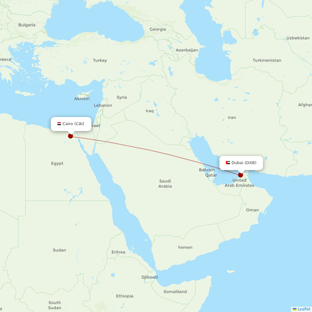 EgyptAir at DXB route map